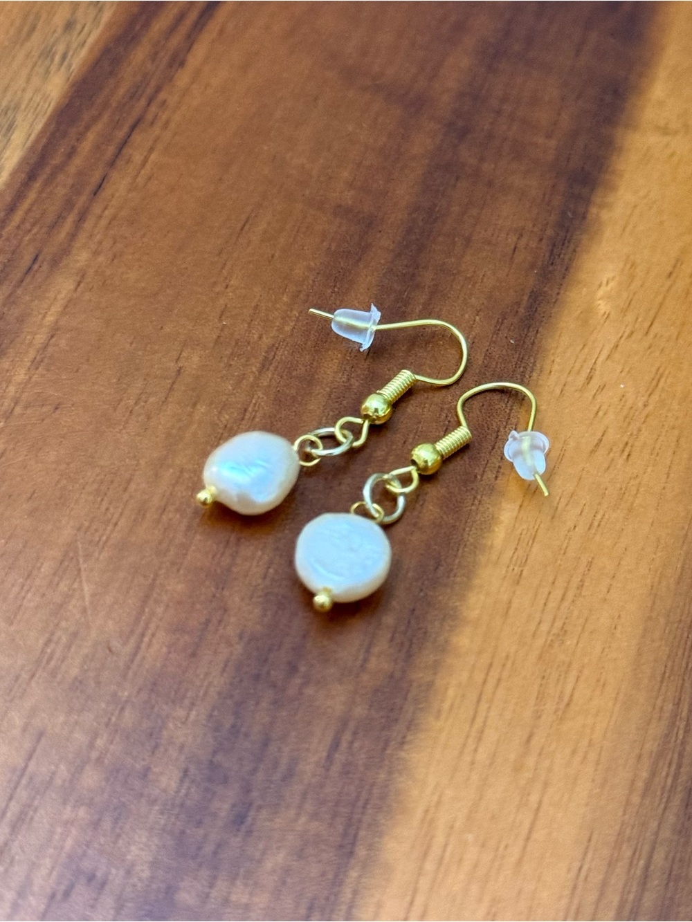 Gold-Plated Freshwater Pearl Drop Earrings - White Pearls